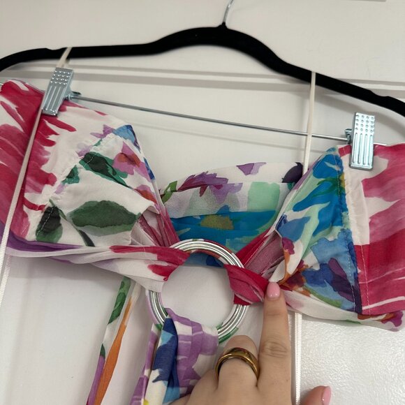 PatBO Bloom Cutout Flare Maxi Dress Halter Neck Back Tie Multicolor Print Size 6 - Picture 10 of 15